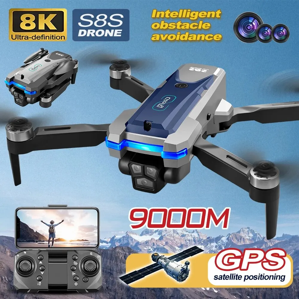 Drone Rc Plegable - 折りたたみ式リモートコントロールドローンRCS8S GPS,5g wifi,8k hdデュアルESCカメラ,オプティカルフロー,360 ° 障害物回避,ブラシレスモーター,9000m